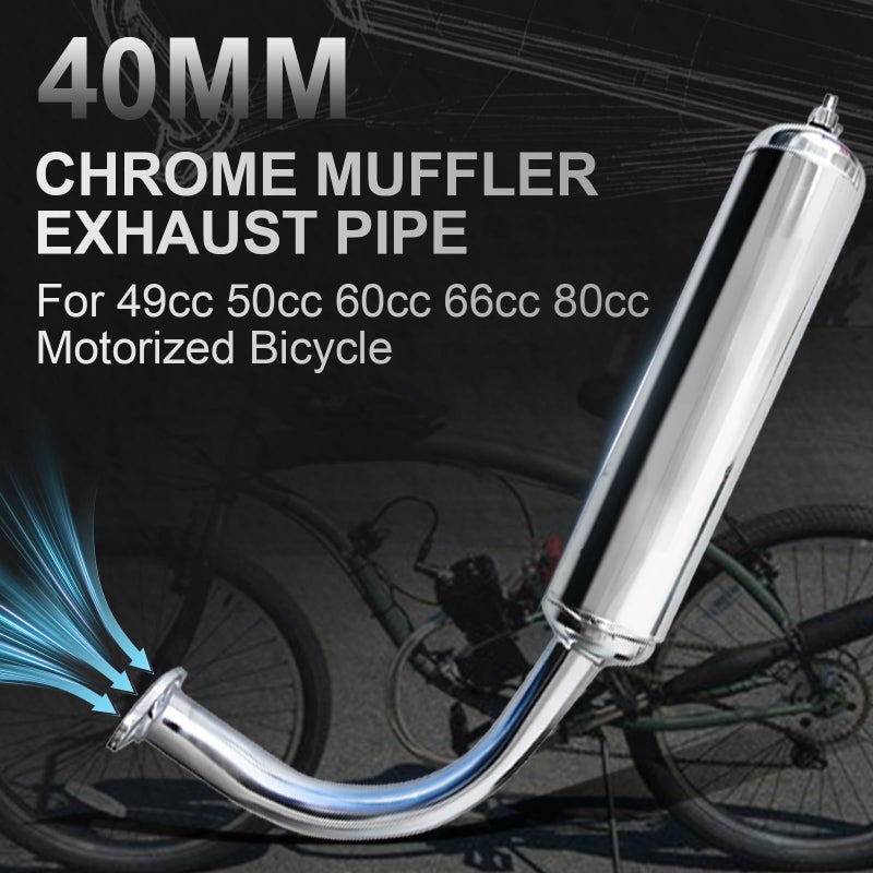 sthus 40mm Chrome Silver Muffler Exhaust Pipe for 49cc 50cc 60cc 66cc 80cc Motorized Bicycle - Image 2